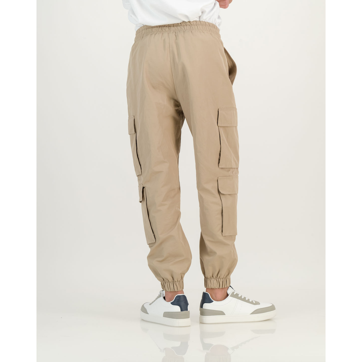 Elasticated Cuff Pull On Cargo Pants in Khaki