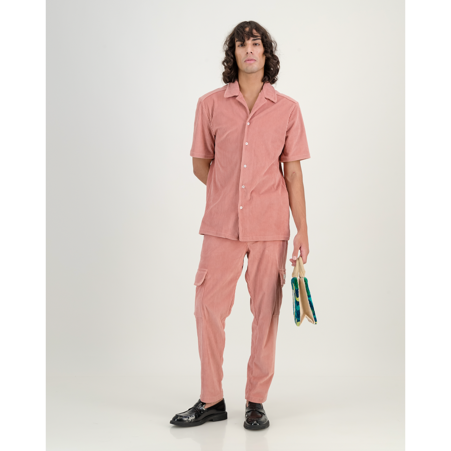 Stretch Corduroy Cargo Pants in Blush Pink