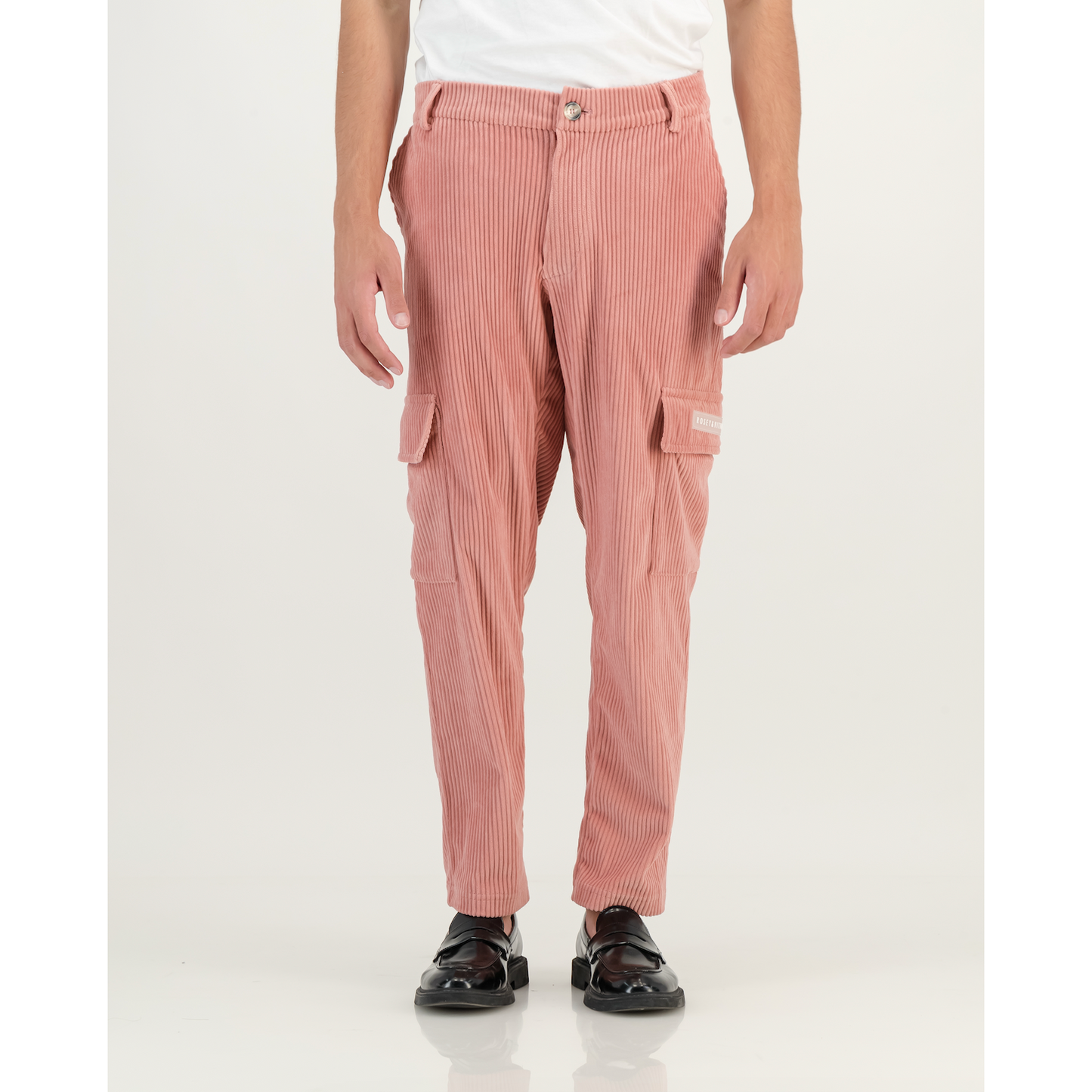 Stretch Corduroy Cargo Pants in Blush Pink
