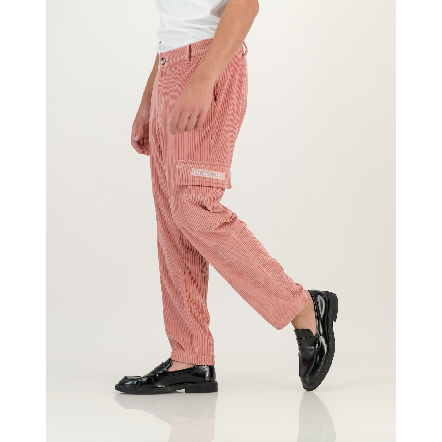 Stretch Corduroy Cargo Pants in Blush Pink