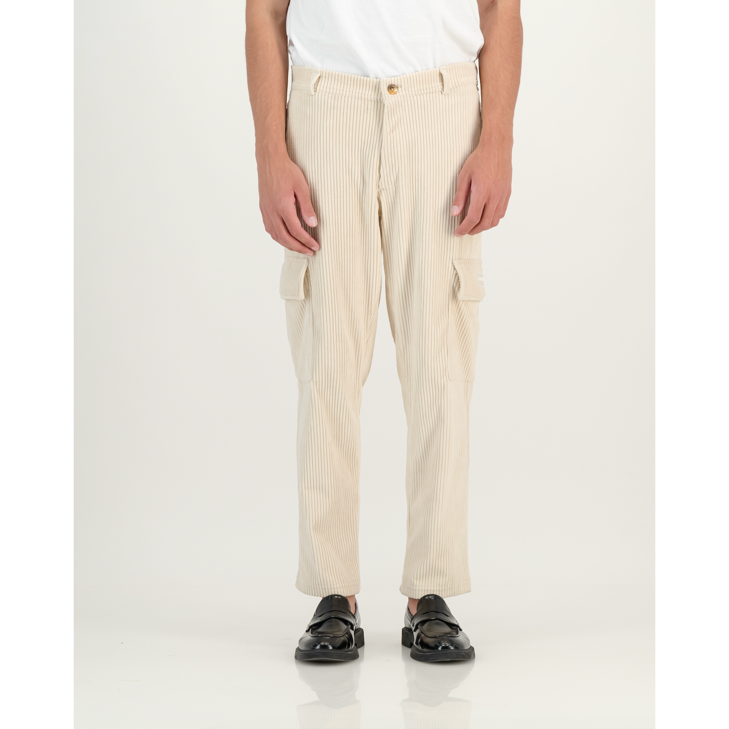 Stretch Corduroy Cargo Pants in Pearl