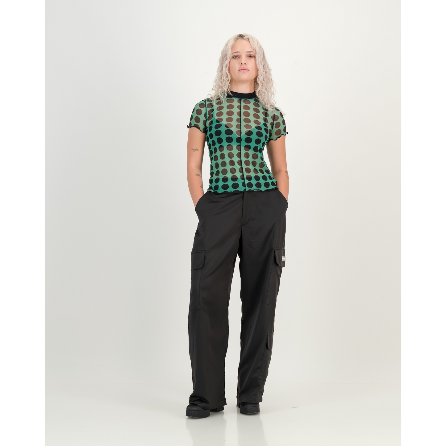 Satin Cargo Pants in Black