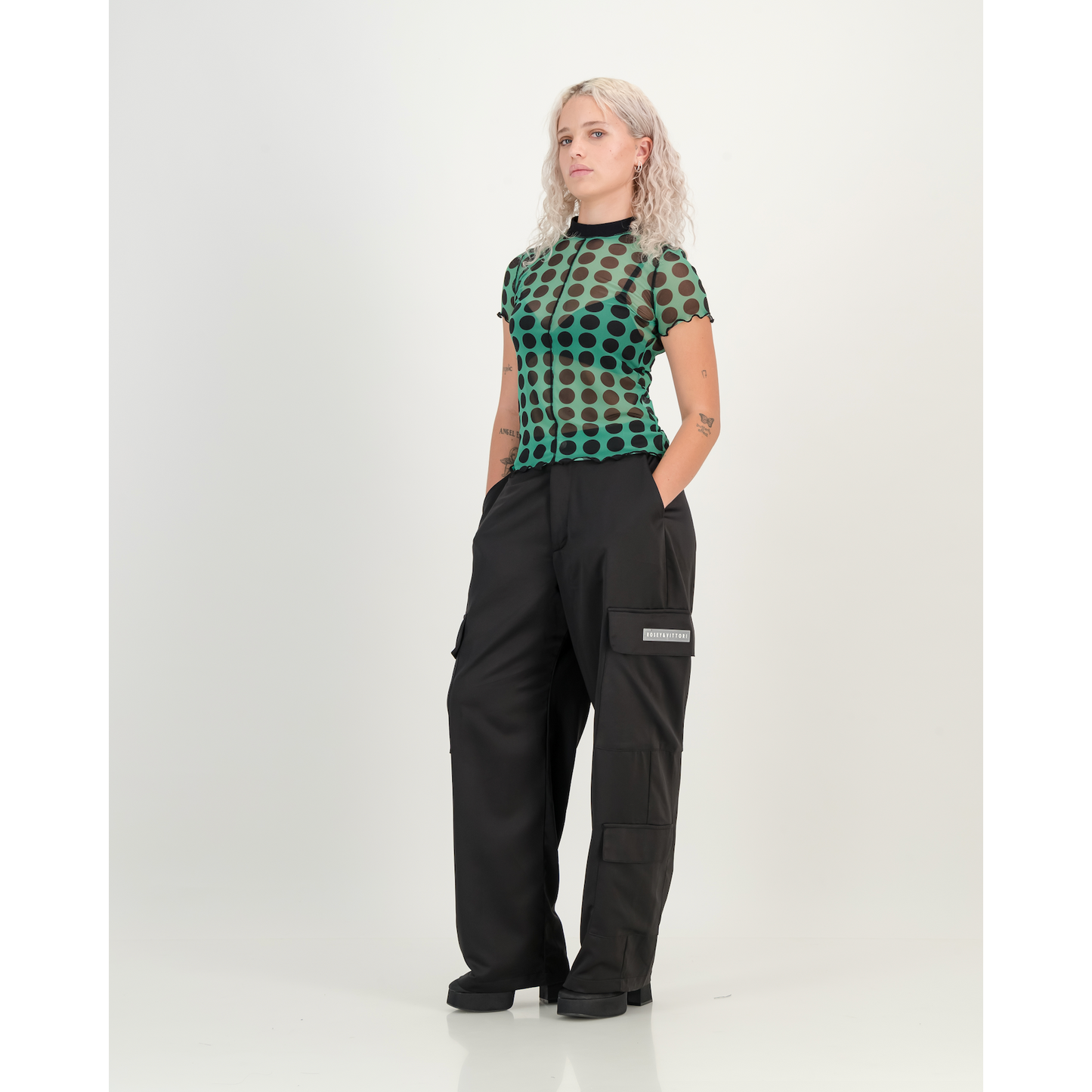 Satin Cargo Pants in Black