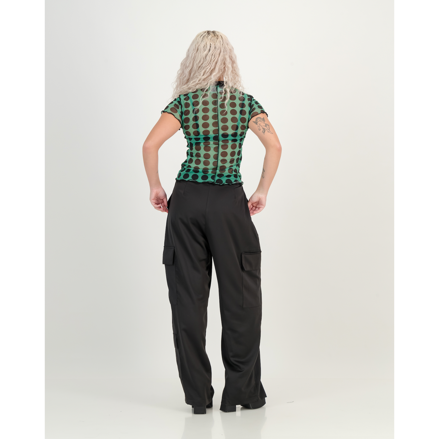 Satin Cargo Pants in Black