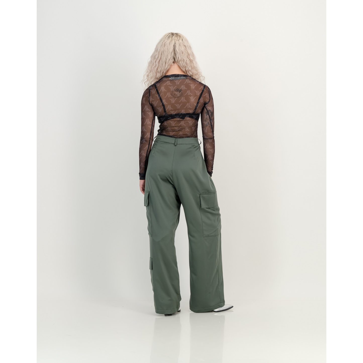 Satin Cargo Pants in Forest Night