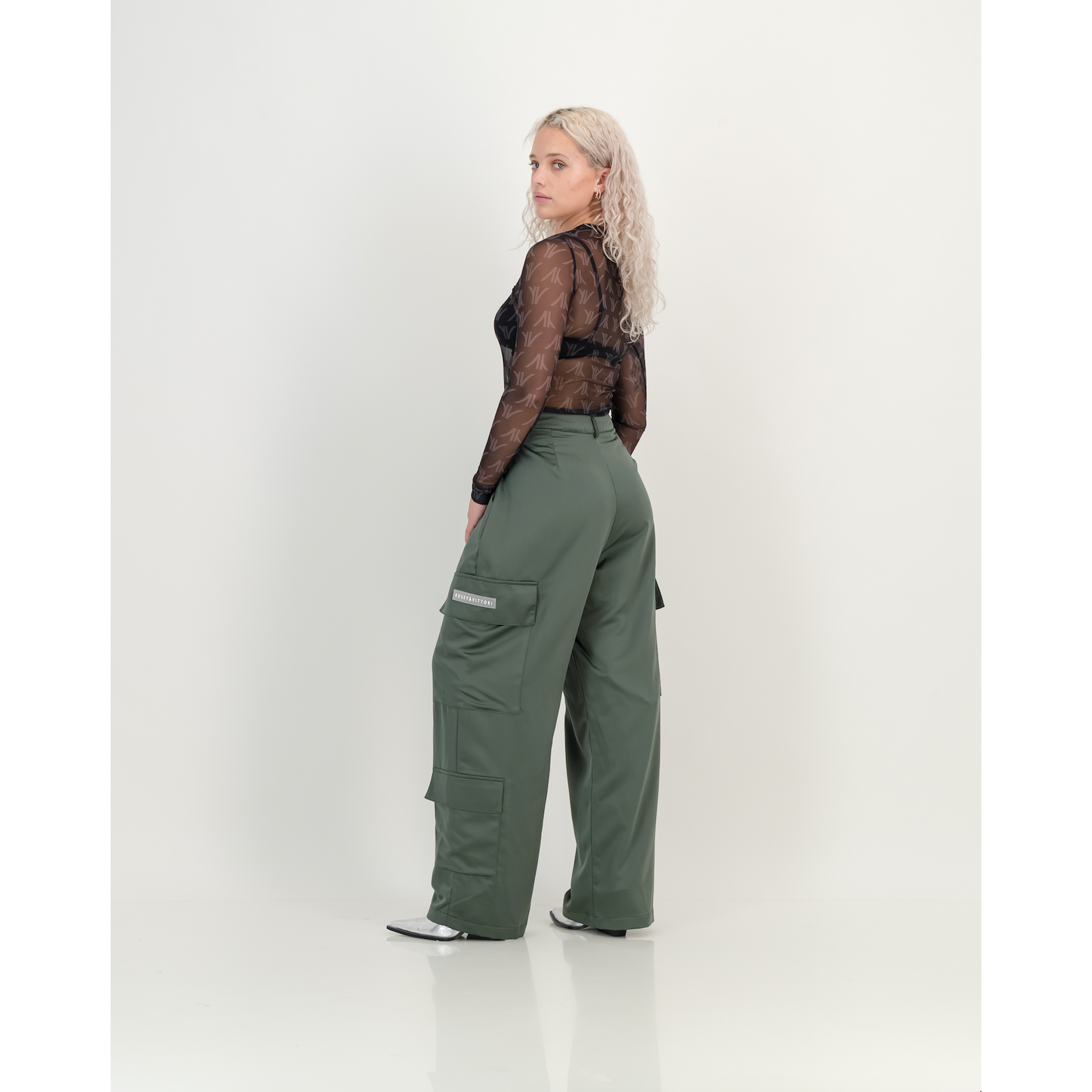 Satin Cargo Pants in Forest Night