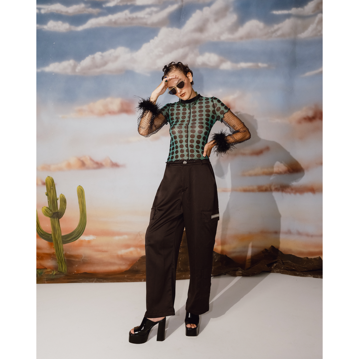 Satin Cargo Pants in Black