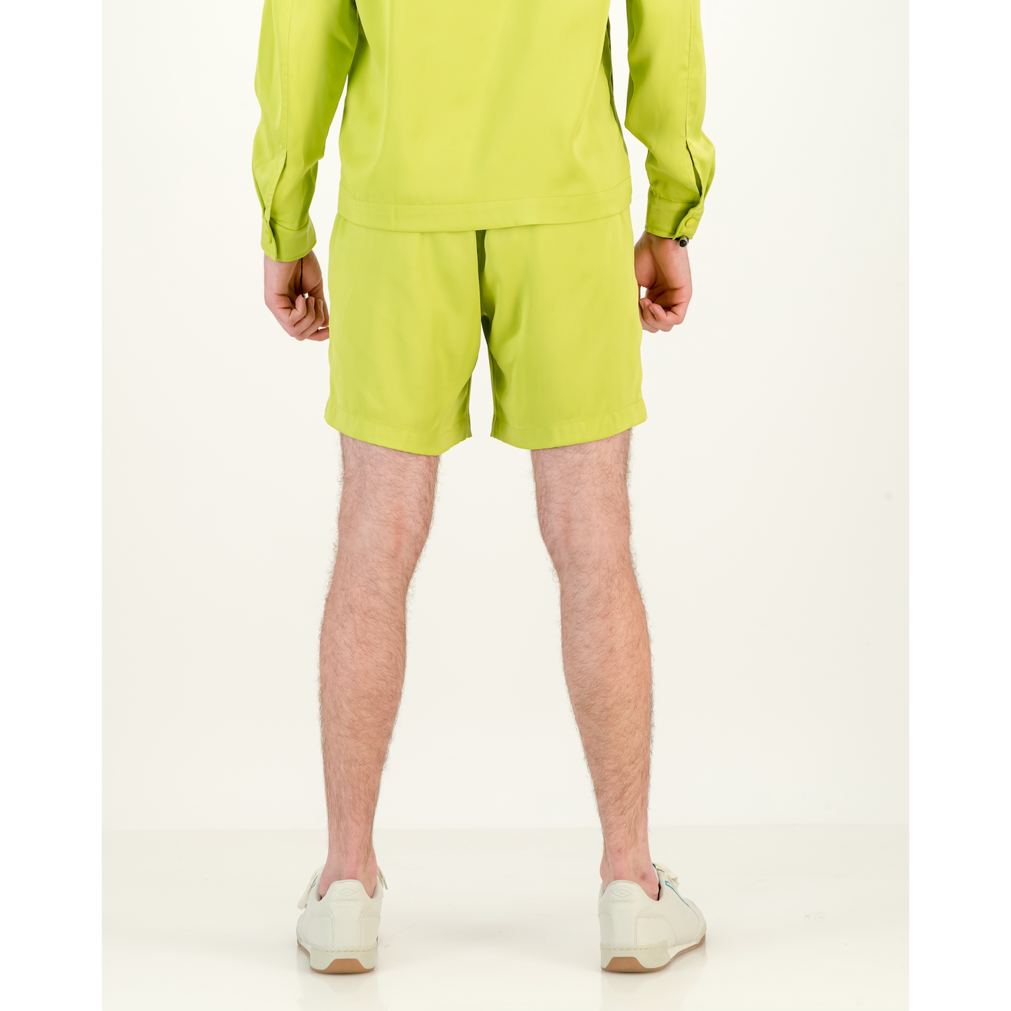 Formal Satin Shorts in Acid Lime