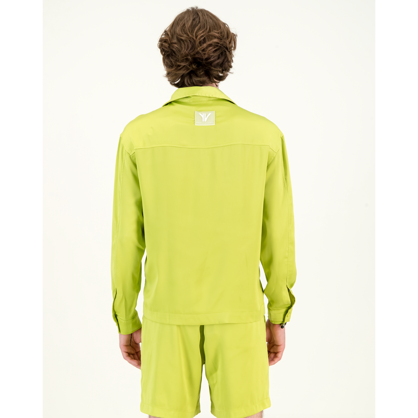 Satin Shacket in Acid Lime