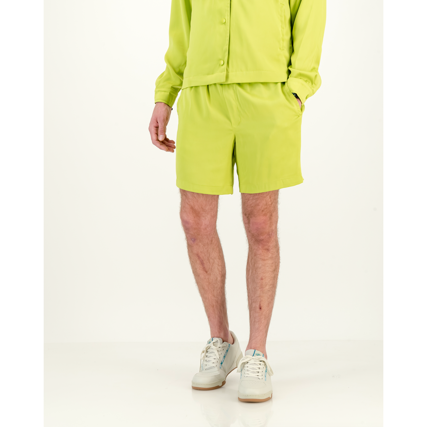 Formal Satin Shorts in Acid Lime