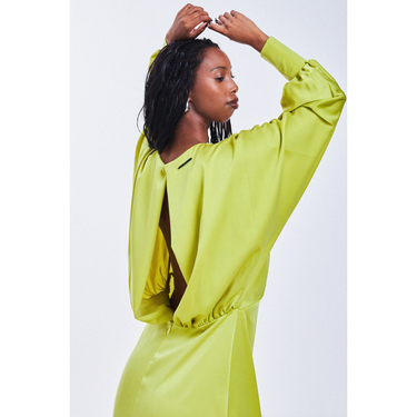 Long Sleeve Satin Formal Dress in Lime