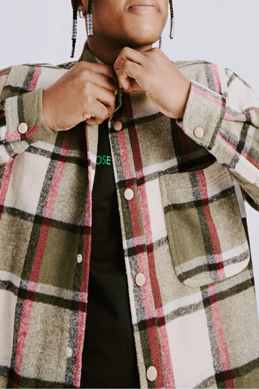 Flannel Shacket in Green & Red Check