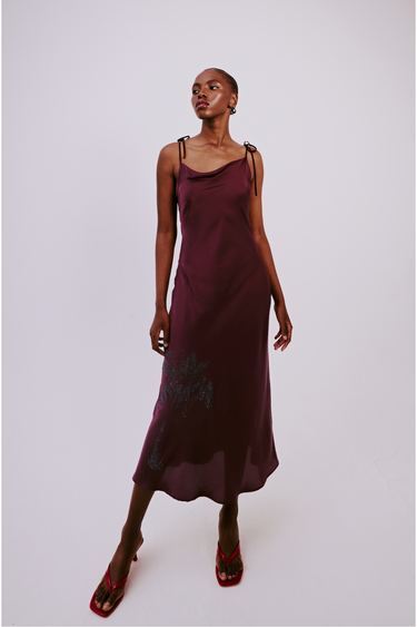 Satin Diamante Palm Dress