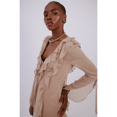 Cafe Mini Sheer Ruffle Dress