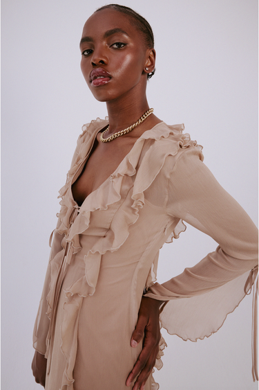 Cafe Mini Sheer Ruffle Dress