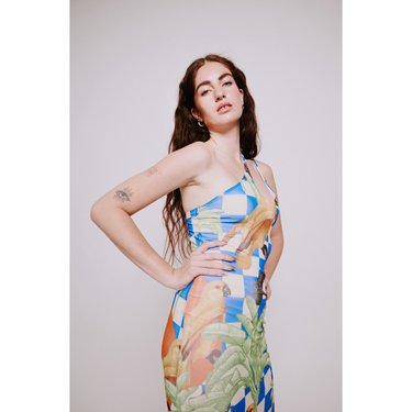 Tropics Checkerboard Mesh Cut Out Dress