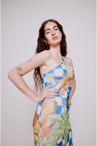 Tropics Checkerboard Mesh Cut Out Dress