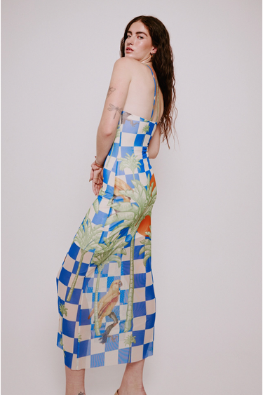 Tropics Checkerboard Mesh Cut Out Dress