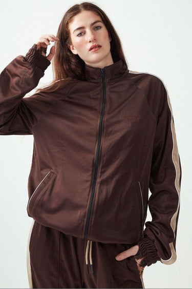 Rosey Track Top - Brown & Cream