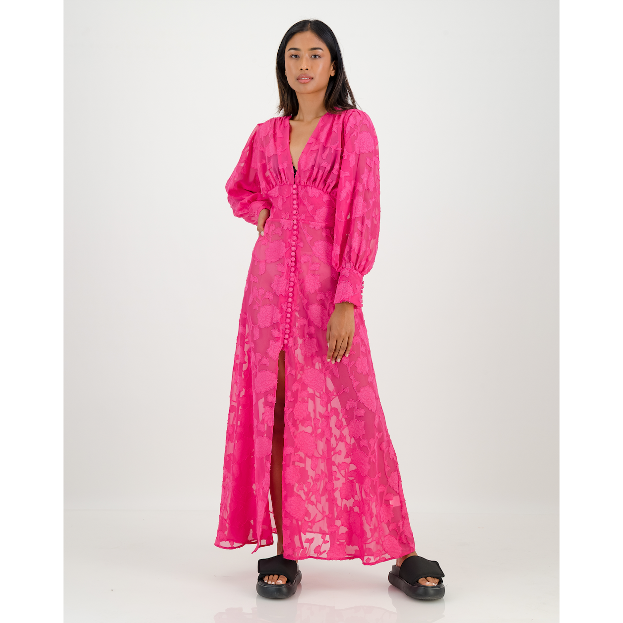 Yoryu Button Front Dress in Fuchsia