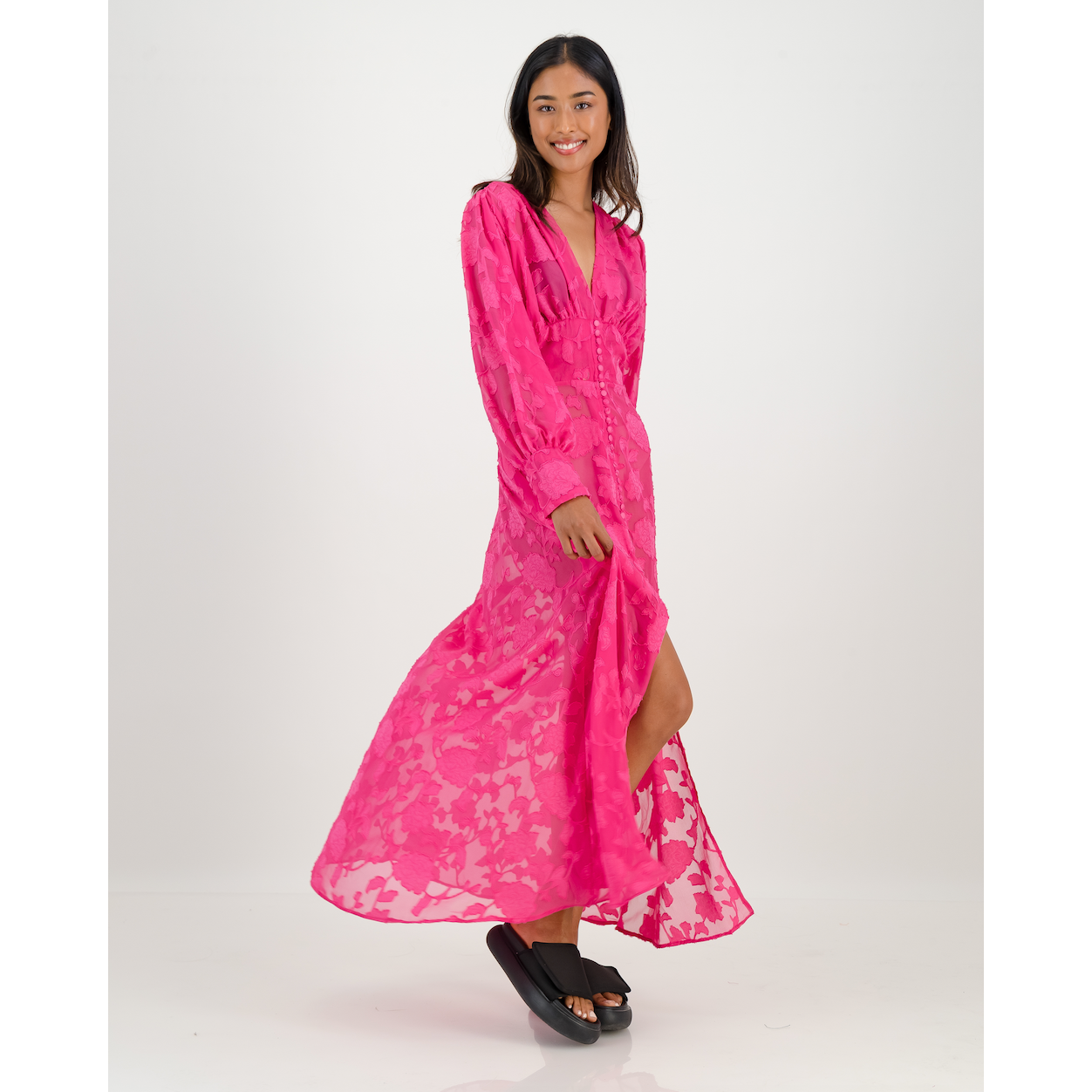 Yoryu Button Front Dress in Fuchsia