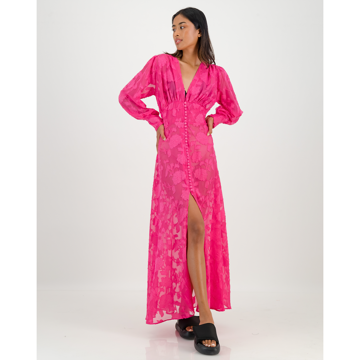 Yoryu Button Front Dress in Fuchsia