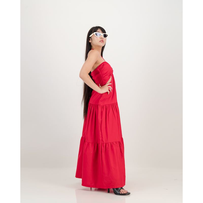 U-Bar Cut Out Dress in Red