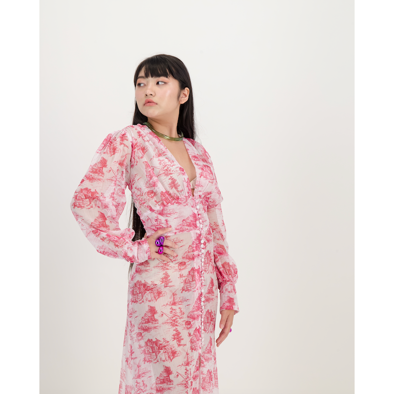 Yoryu Button Front Dress in Pink Toile de Jure