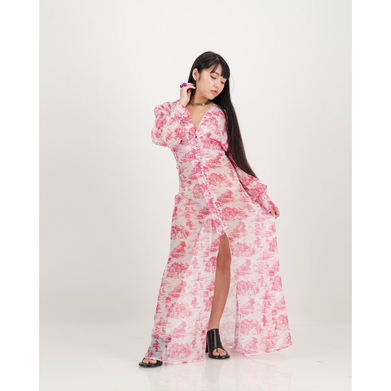 Yoryu Button Front Dress in Pink Toile de Jure