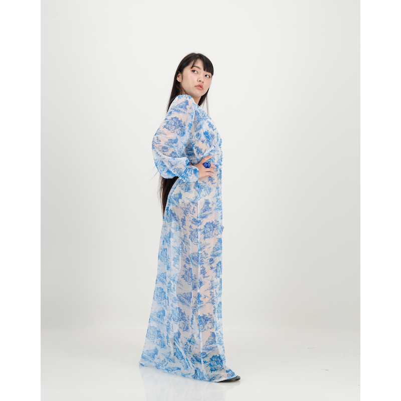 Yoryu Button Front Dress in Blue Toile de Jure
