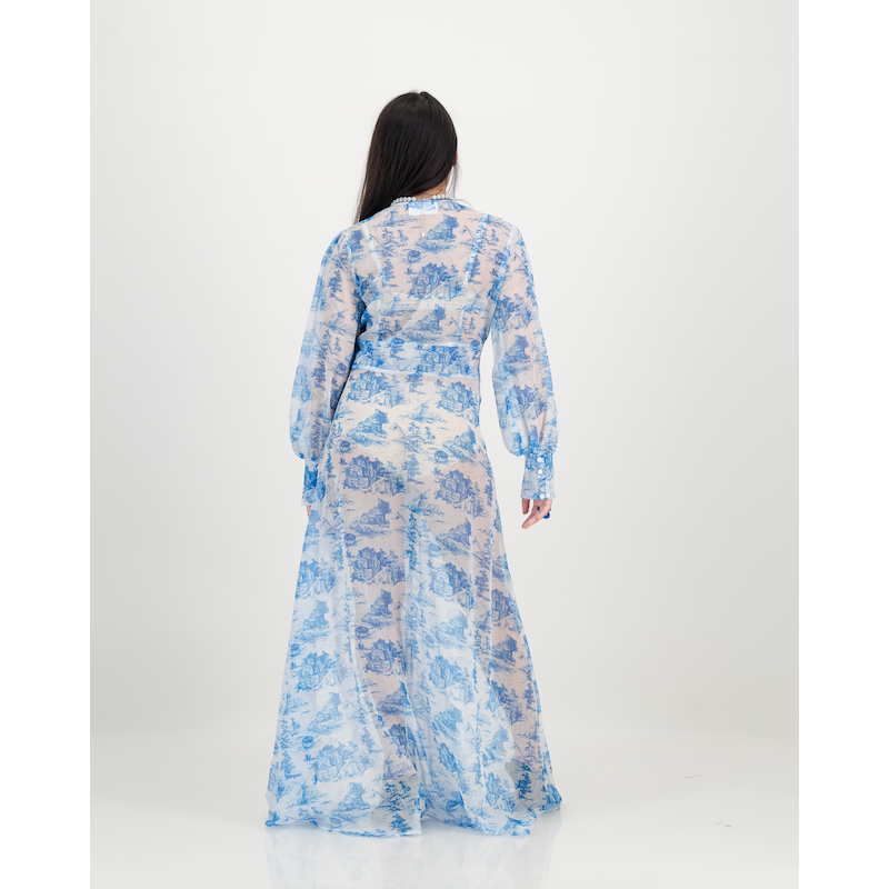 Yoryu Button Front Dress in Blue Toile de Jure