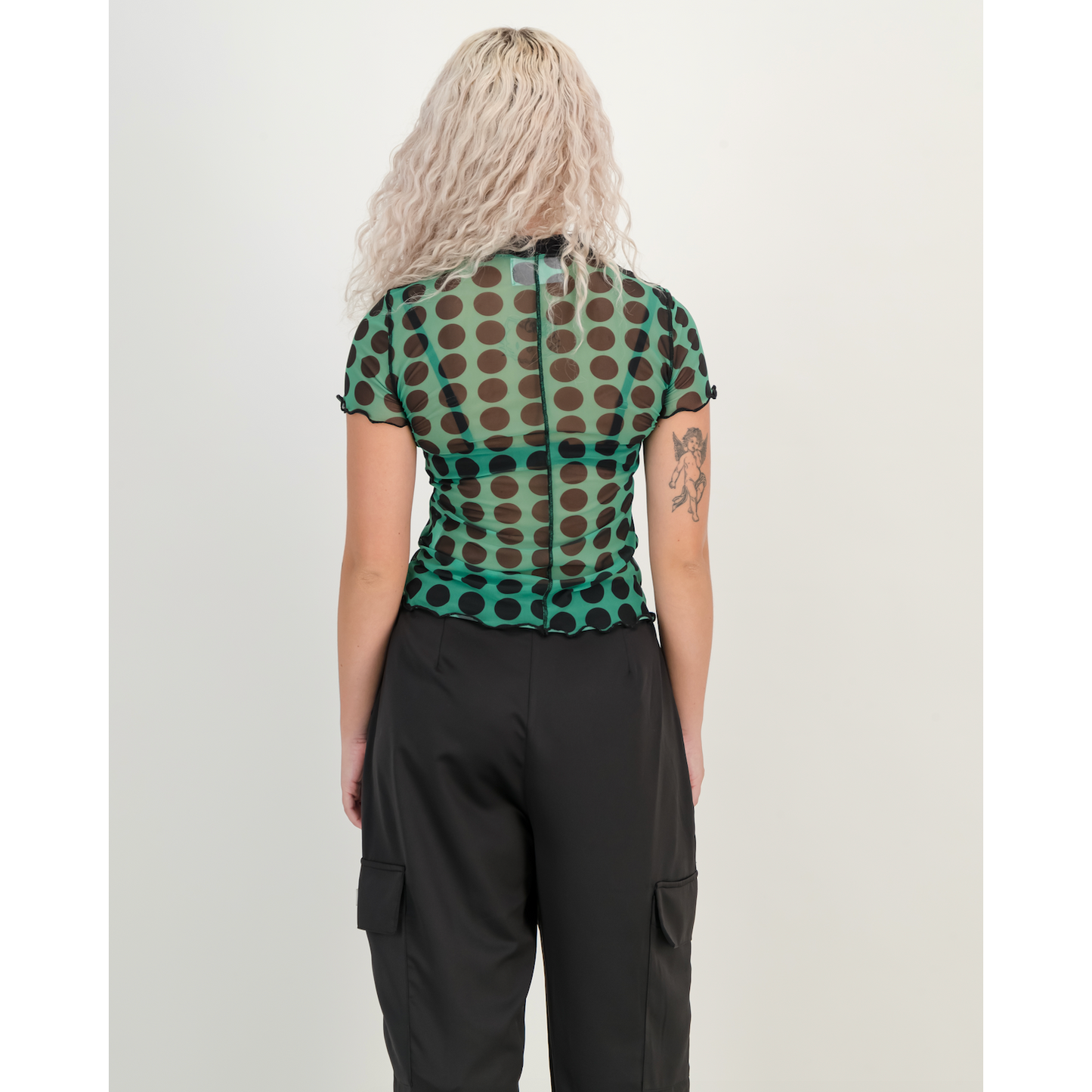Short Sleeve Mesh Tee - Green Polka Dot