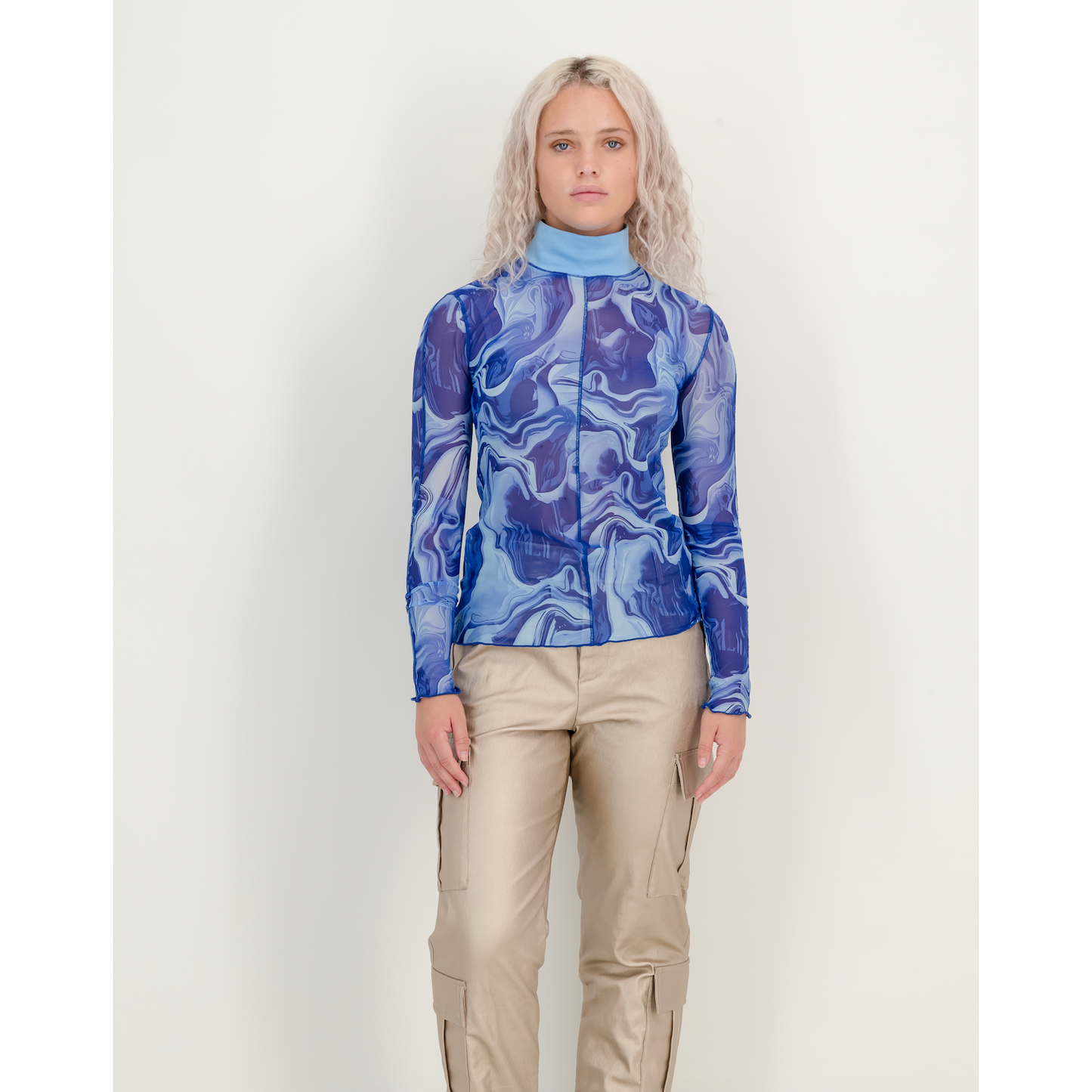 Long Sleeve Mesh Tee - Blue Marble