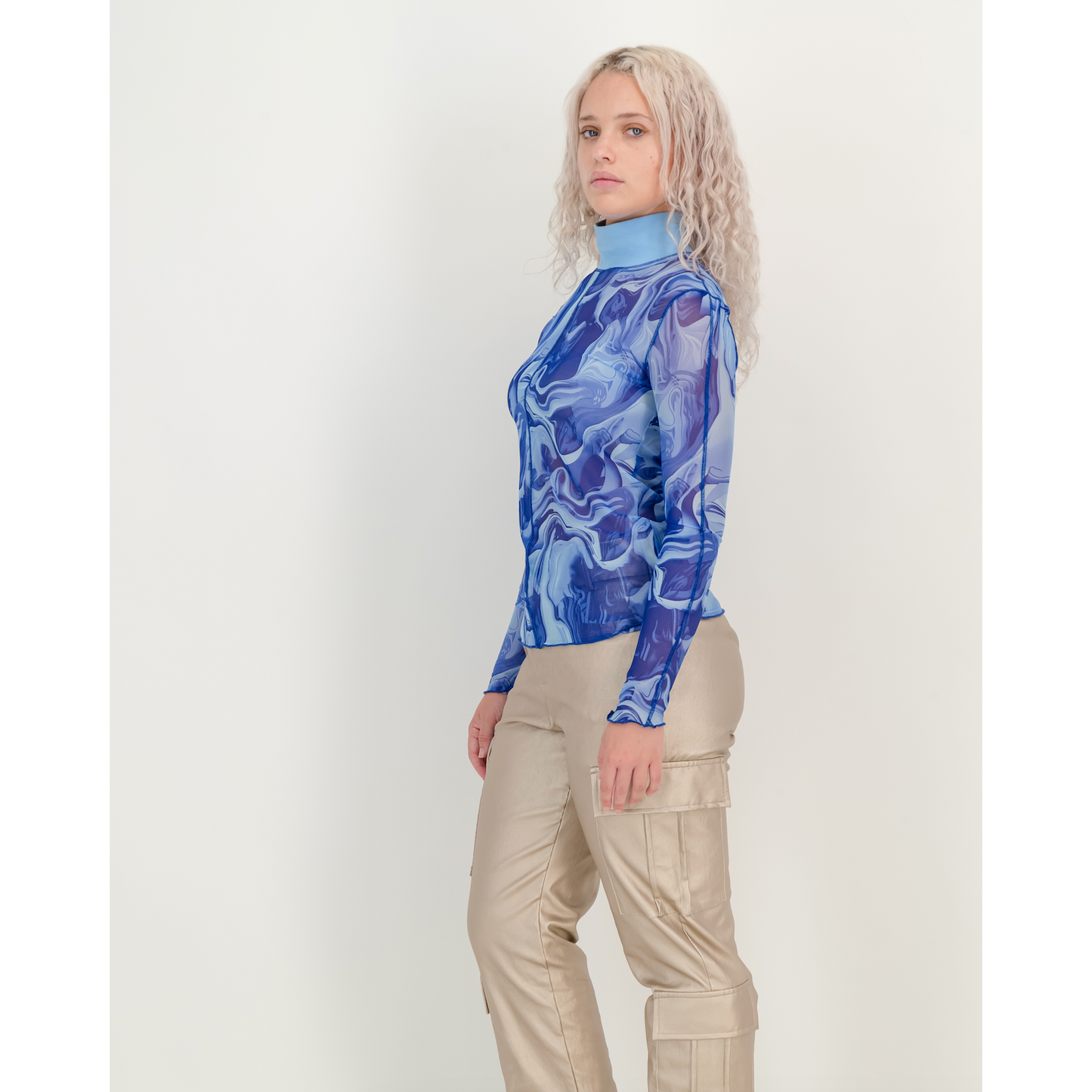 Long Sleeve Mesh Tee - Blue Marble