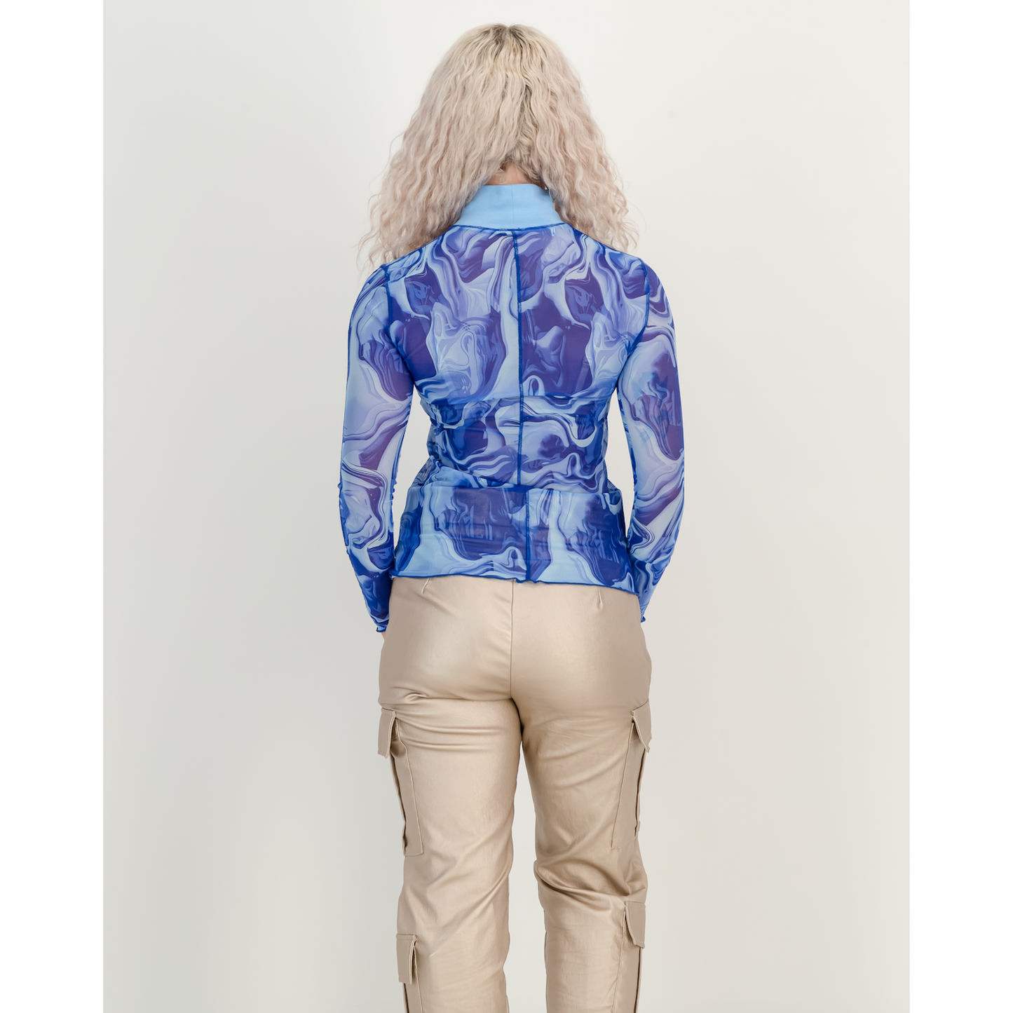 Long Sleeve Mesh Tee - Blue Marble