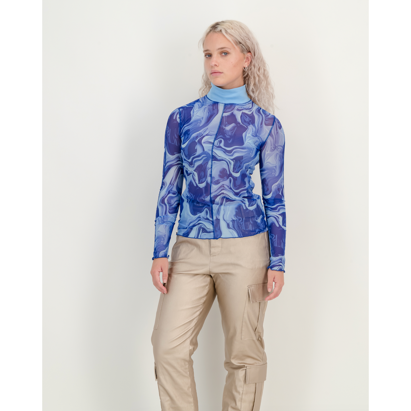 Long Sleeve Mesh Tee - Blue Marble