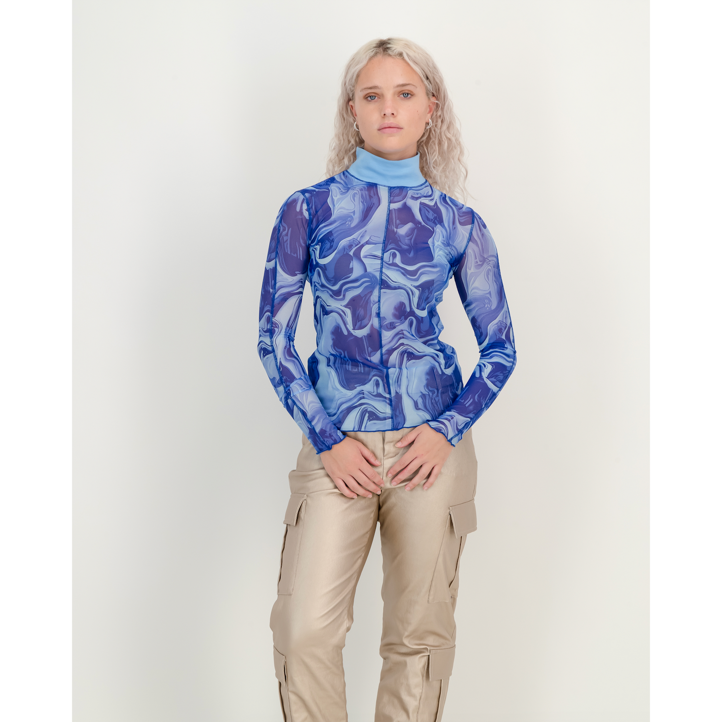 Long Sleeve Mesh Tee - Blue Marble
