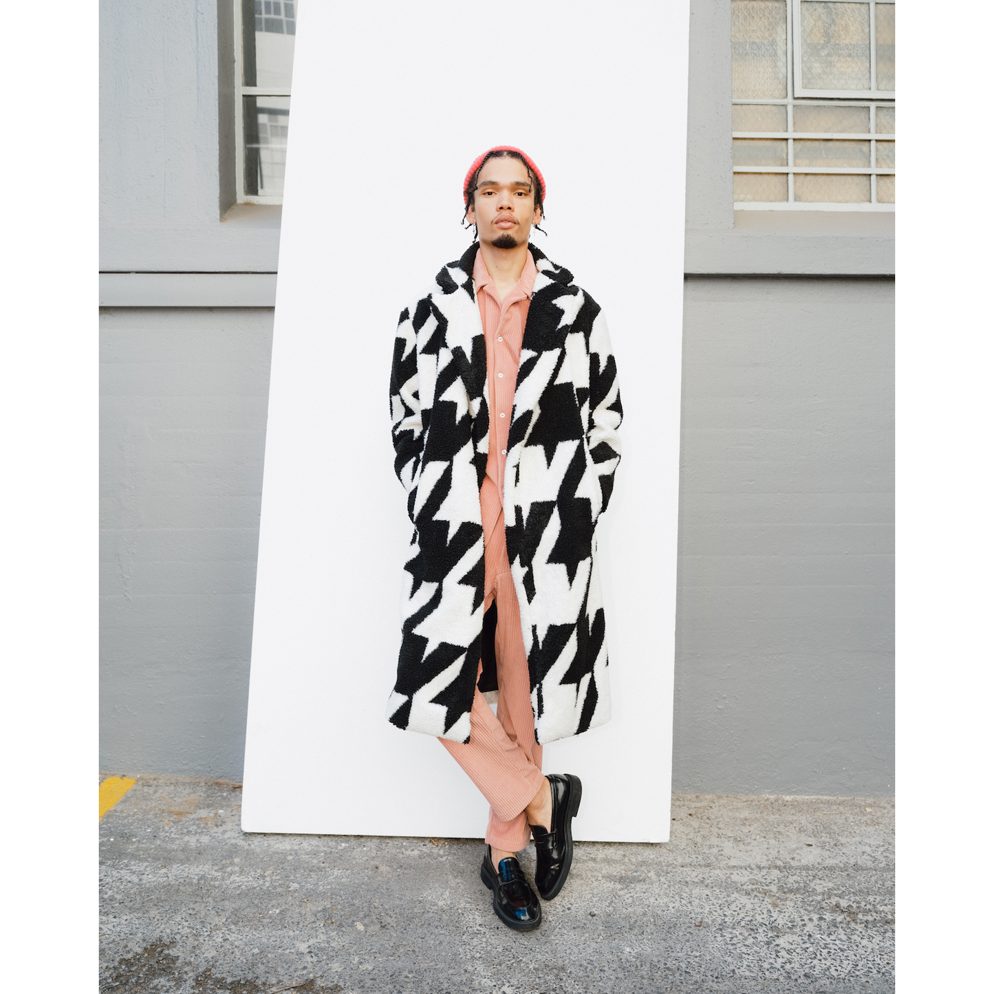 Sherpa Coat in Black & White Houndstooth