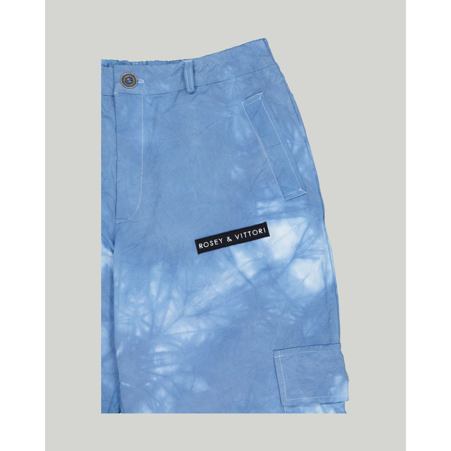 Cargo Pants in White with Blue Crush Dye