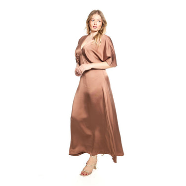 Choc Mousse Short Sleeve Satin Formal Dress