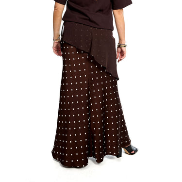 Brown & Cream Polka Dot  Satin Layered Skirt