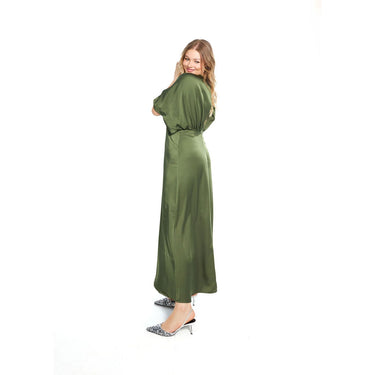Bronze Green Short Sleeve Satin Formal Dress