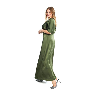 Bronze Green Short Sleeve Satin Formal Dress