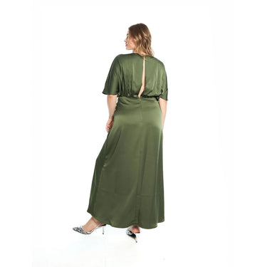 Bronze Green Short Sleeve Satin Formal Dress