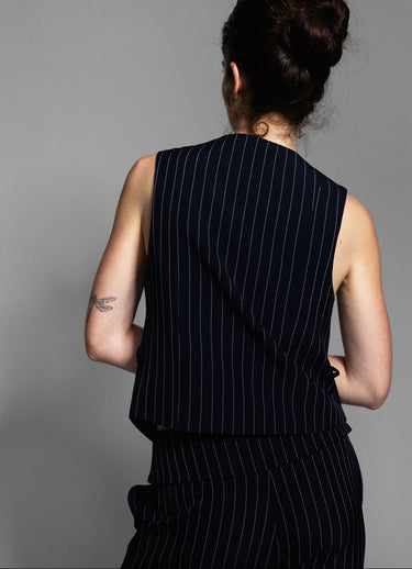 Navy Pinstripe Asymmetrical Waistcoat