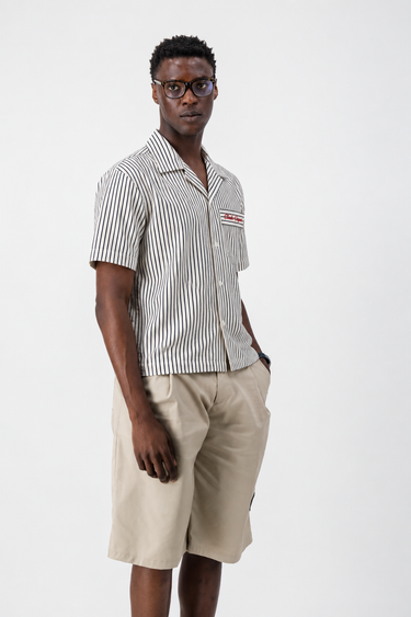 Club Capri Black & Stone Pinstripe Cropped Shirt