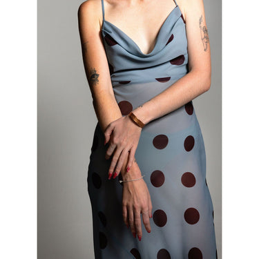 Powder Blue & Aubergine Polka Dot Sheer Cowl neck Dress