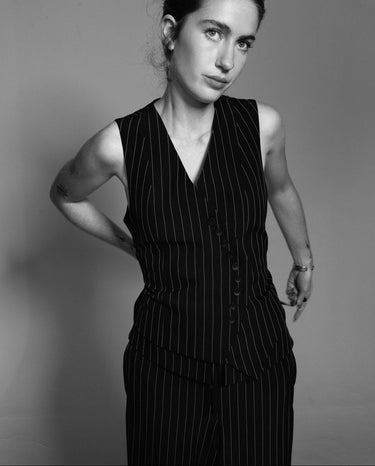 Navy Pinstripe Asymmetrical Waistcoat