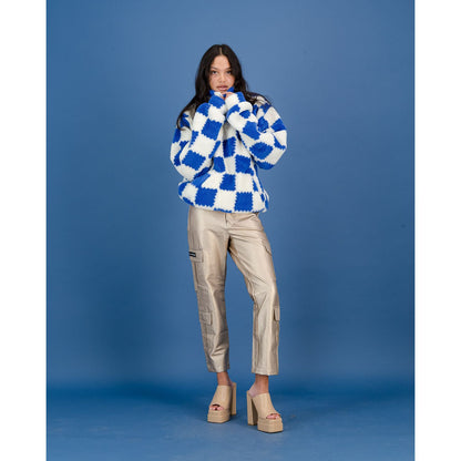 Sherpa Pull Over Sweater in Blue & White Check