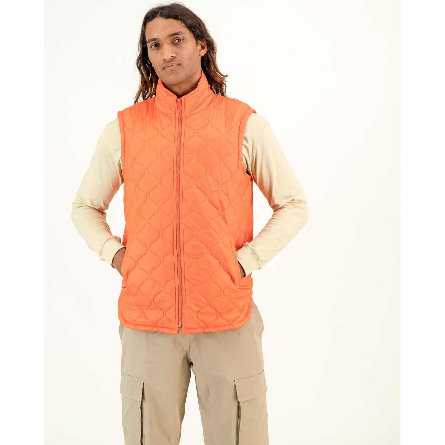 Sleeveless Puffer Jacket in Orange